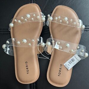 Torrid Tan Sandals with Pearl Embellishments